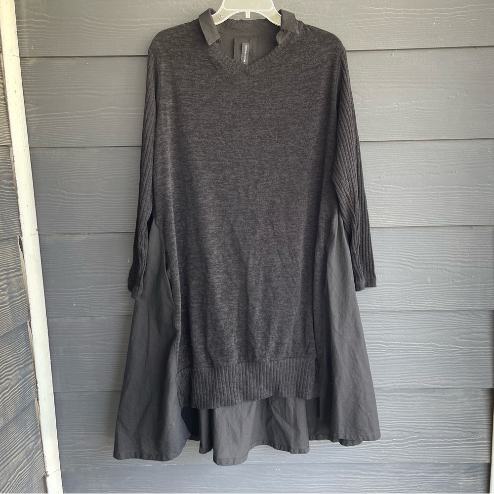 Gershon Bram sweater front collar shirt dress lagenlook S -1U